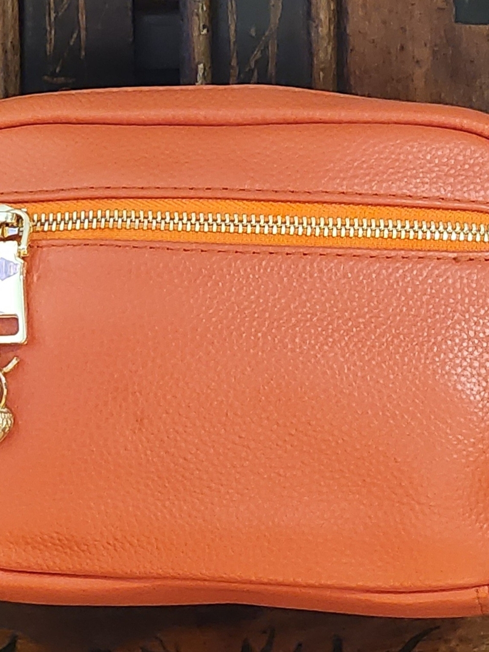 Pom Pom London Orange Crossbody Bag with Vintage Sarah Coventry Acorn Charm